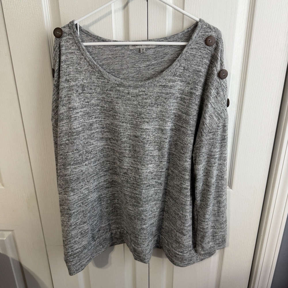Absolutely Famous Gray Button Shoulder Accent Sweater Women's Size 3X Office